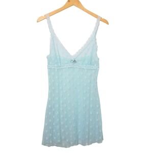 Cosabella Light Blue Butterfly Lace Sheer Chemise Slip Dress Made in Italy L